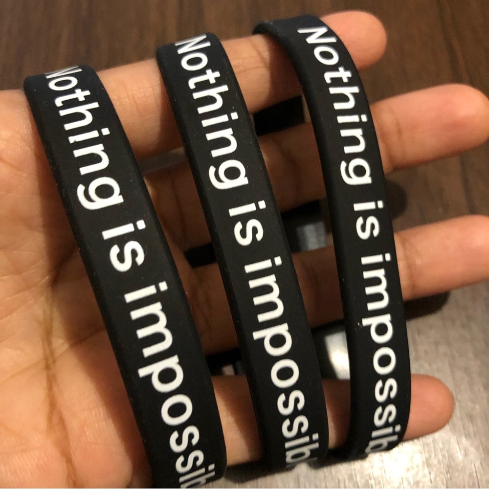 New 3 pcs Motivational  Nothing Is Impossible Black White Rubber Bracelets #40